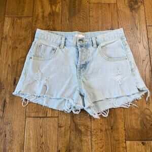Ganni Bini Denim Cut Off Shorts Light Wash Button Fly Stretch Womens Sz S